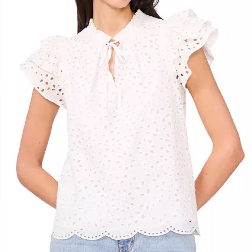 1.State • Eyelet Cotton Flutter Sleeve Top